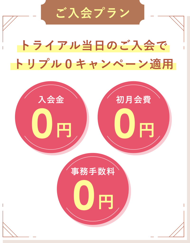 トライアル当日のご入会でトリプル０キャンペーン適用